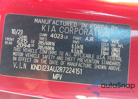 2024 Kia Soul Lx z USA, uszkodzony, nr VIN KNDJ23AU2R7224151